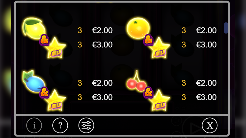Paytable for 27 Hot Lines Deluxe showing payouts for symbols like lemons, oranges, cherries, and wild.