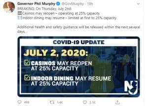 New Jersey reopens Atlantic City Casinos on July 2
