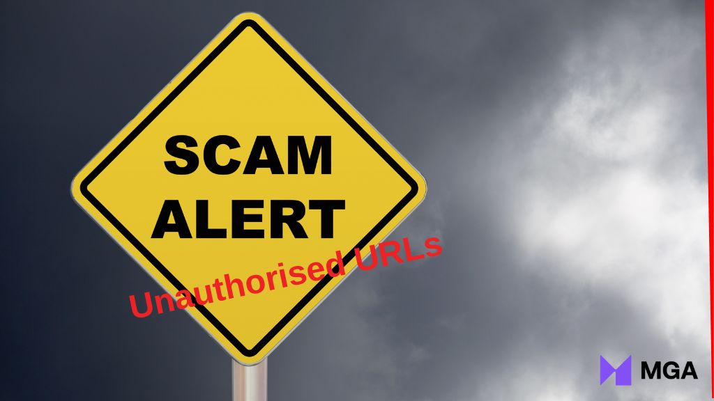 Unauthorised URLs using old MGA logo and fake license