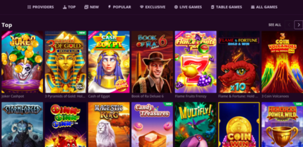 MalinaCasino Games selection