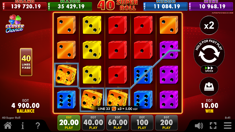 In 40 Super Roll slot, players can choose to gamble the most recent win by clicking on the x2 button or to cash out the winnings by selecting the spin button or the payout button underneath it. 