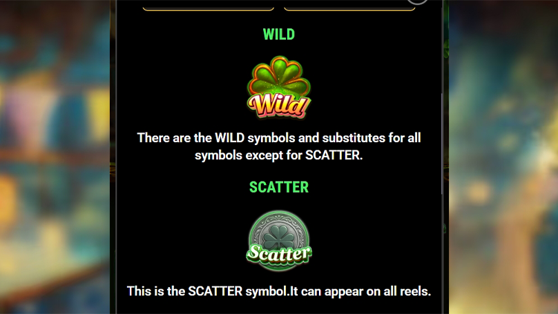 Paytable for Clover Brew slot game showing the values for the high-paying Leprechaun and other symbols. 
