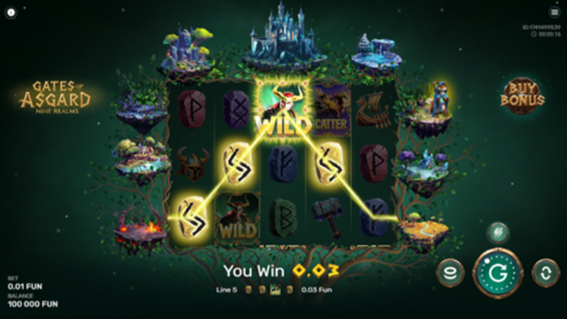 The slot showing a winning combination with wild symbols forming a payout across the reels