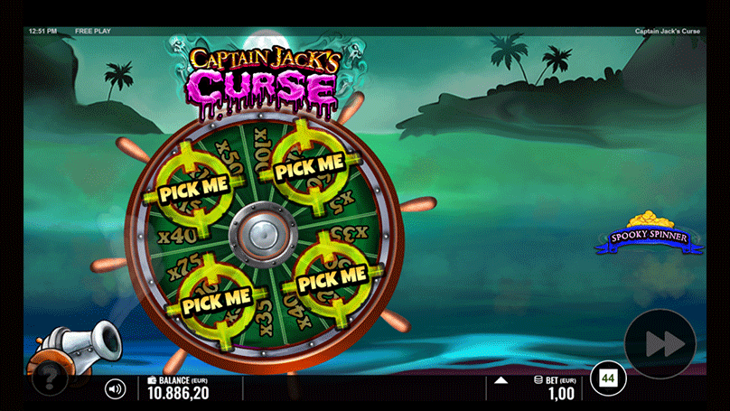A screenshot of the Spooky Spinner prize wheel with prizes that go up to 100x.