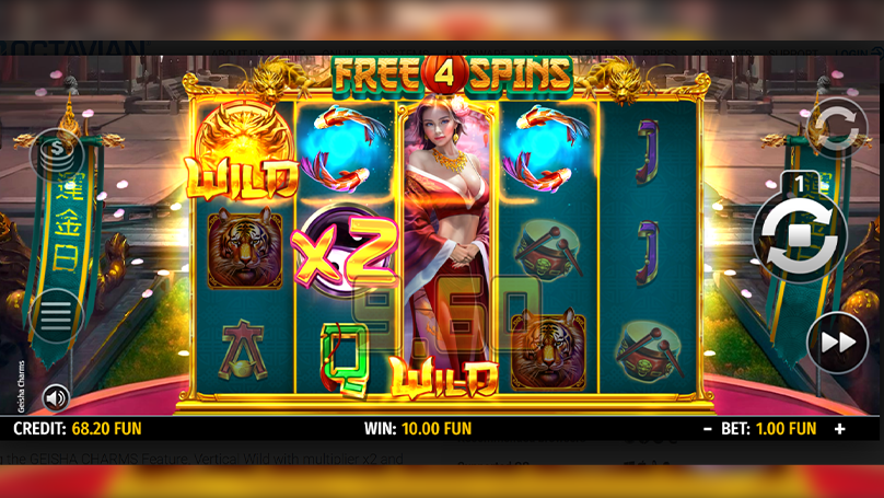 Geisha Charms slot showing the free spins round in play.