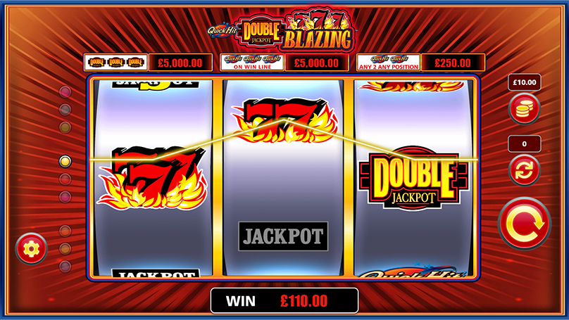 The Quick Hit Double Jackpot Blazing 777s delivered a big win of €110 on a bet of €10 through two paylines, executing at the same time.