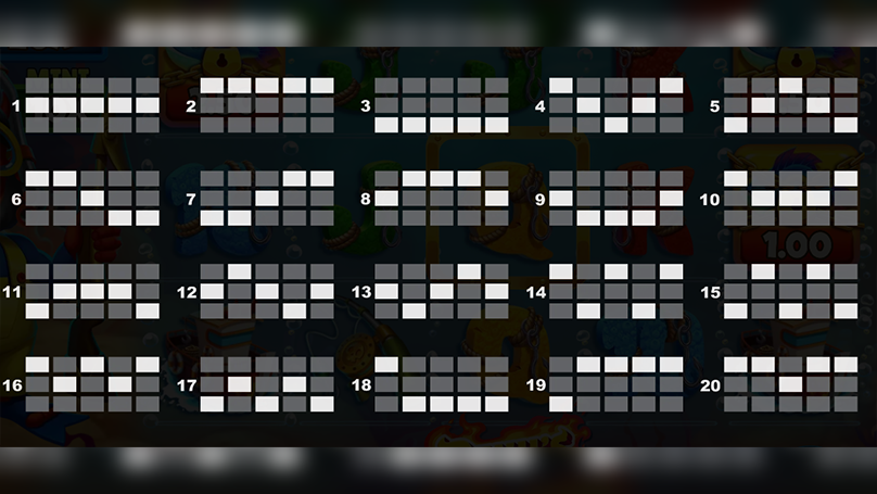 Devil's Catch slot screenshot showing the layout and numbering of all 20 paylines