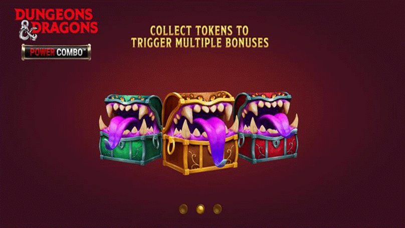 Dungeons & Dragons Power Combo intro screen featuring chest bonuses and the collect tokens prompt.
