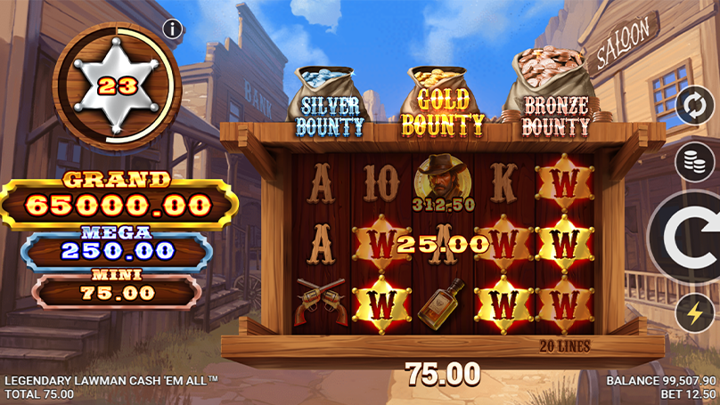 The Legendary Lawman Cash' Em All slot can be rewarding at times, and in this case, it delivered a win of €75 on a bet of €12.5.