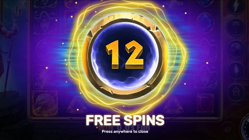 12 Free Spins feature in Olympian Legends slot, offering big win potential with exciting bonuses and multipliers.