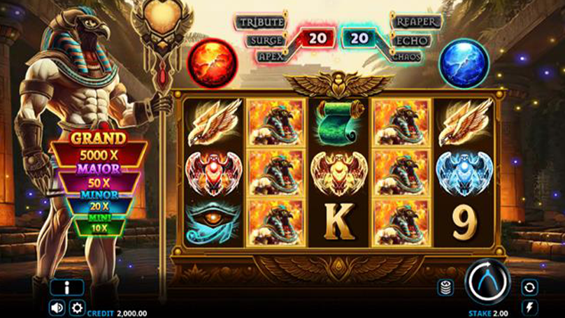 Ra Unleashed game interface with reels, symbols, and jackpot values shown.