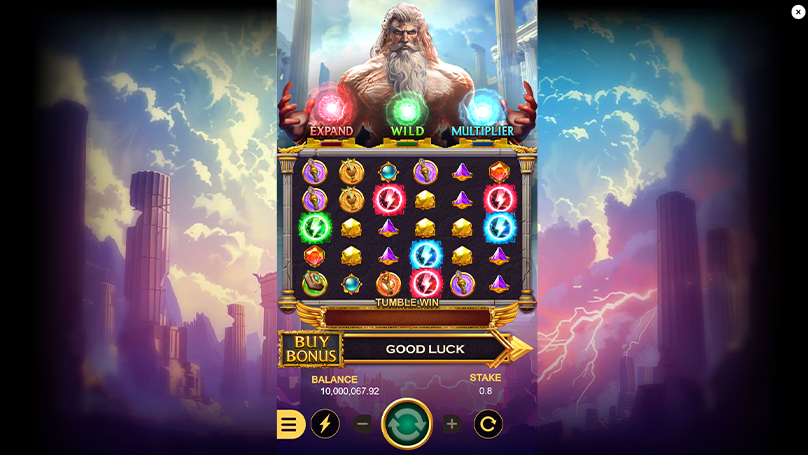 Lightning symbols, wilds, and multipliers appear together during an active tumble sequence.