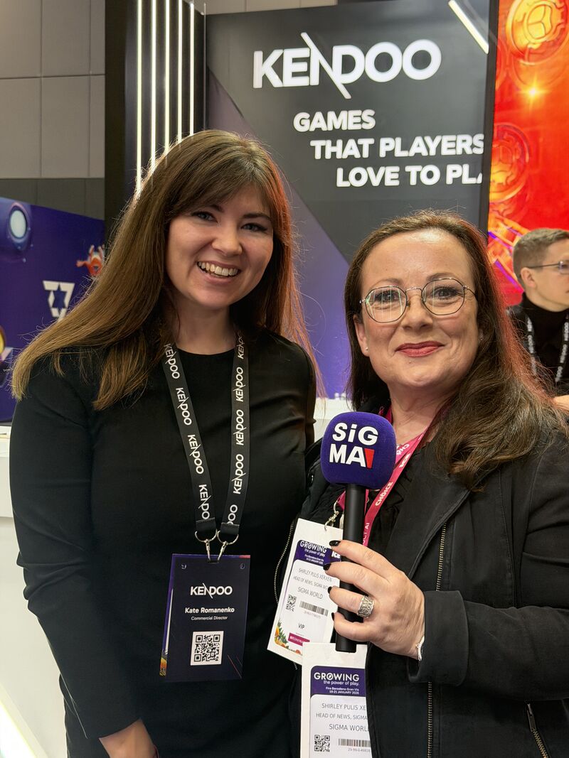 Kate Romanenko, Commercial Director at Kendoo, with SiGMA Head of News Shirley Pulis Xerxen at ICE Barcelona.
