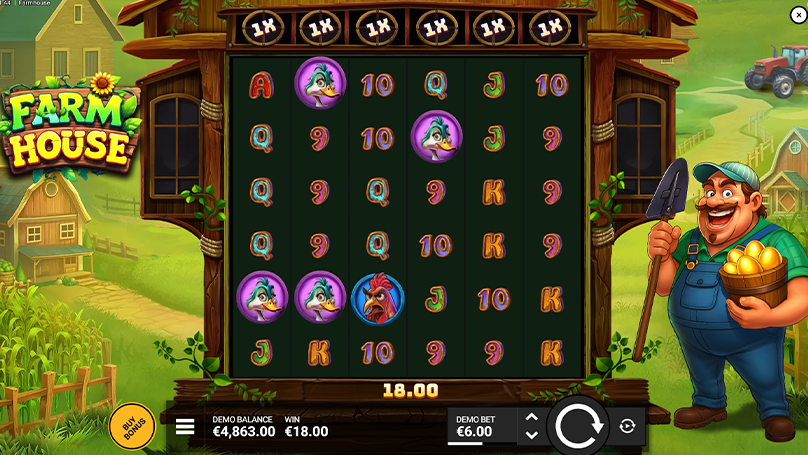 Farmhouse doesn’t need to enter the bonus round to be lucrative. Here, the game paid out €18 on a bet of €6. 