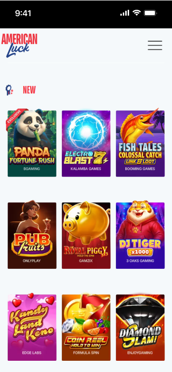 The American Luck Casino offers games such as Panda Fortune Rush by BGaming, DJ Tiger x1000 by 3 Oaks Gaming, and more. 