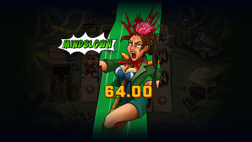 Big Black Cock slot win screen showing Mindblown animation and a 64.00 payout during feature action