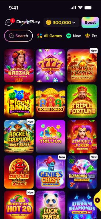 DexyPlay has a neatly designed page for all of its games, which features all titles presented in a grid format. 