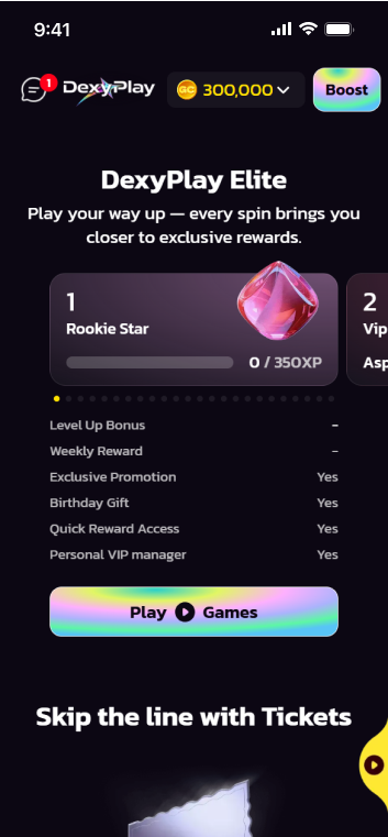 Caption - DexyPlay has a VIP section where it showcases its 24-tier program. 